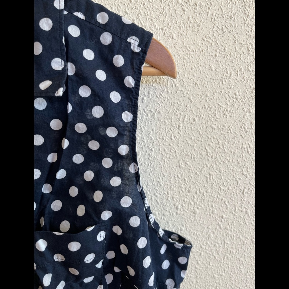 Sleeveless Navy Polka Dot Blouse - White Dot Print - Picture 6 of 7